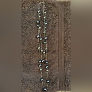 Black and Gray Beaded Silver Necklace